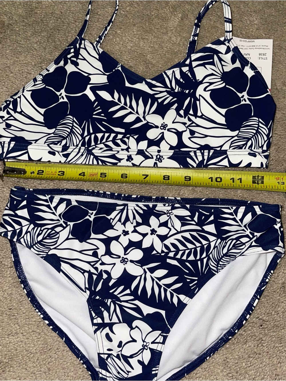 NWT Girl’s Navy Floral and Leaf Design Bikini Set - Size 14